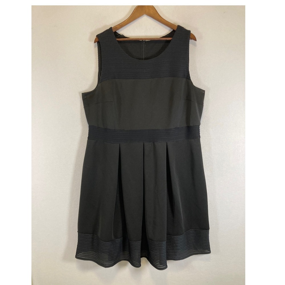 Classic Lane Bryant Women 22W Blk Mesh Ribbed Pleated Fit & Flare Cocktail Dress